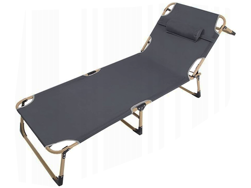 Folding Camping Bed / Sun Lounger with Adjustable Backrest, Grey