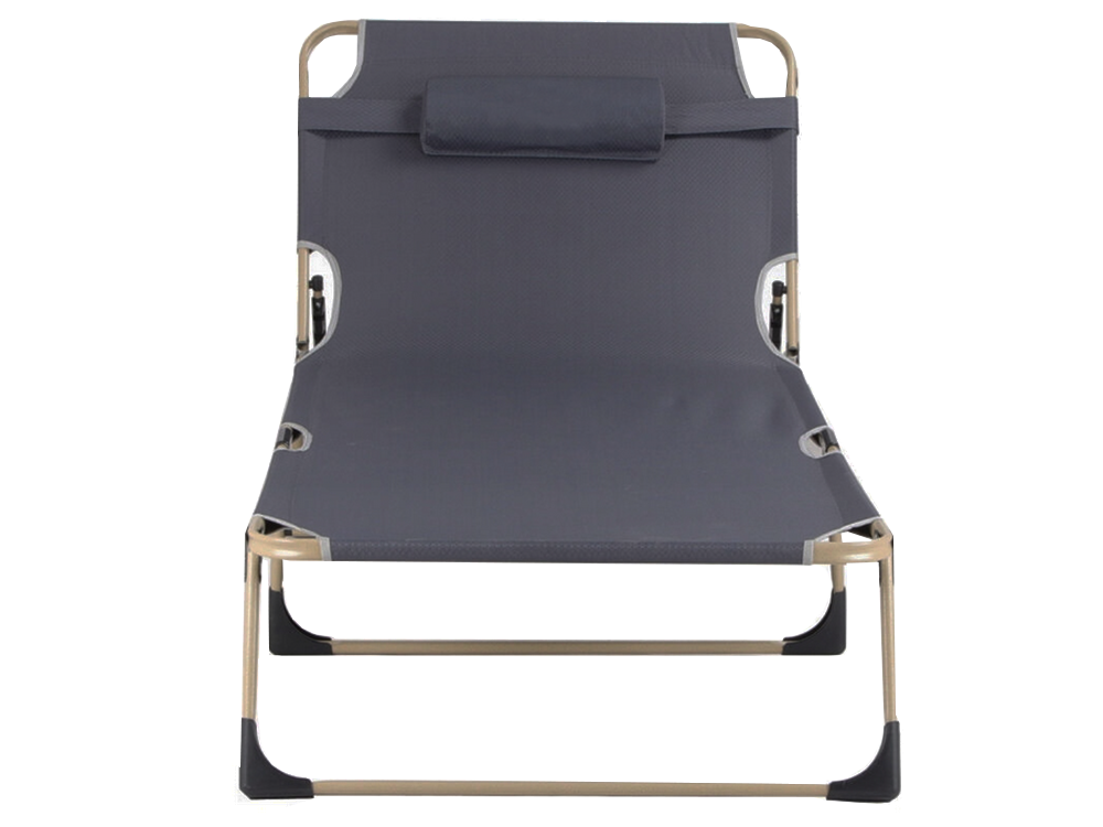 Folding Camping Bed / Sun Lounger with Adjustable Backrest, Grey