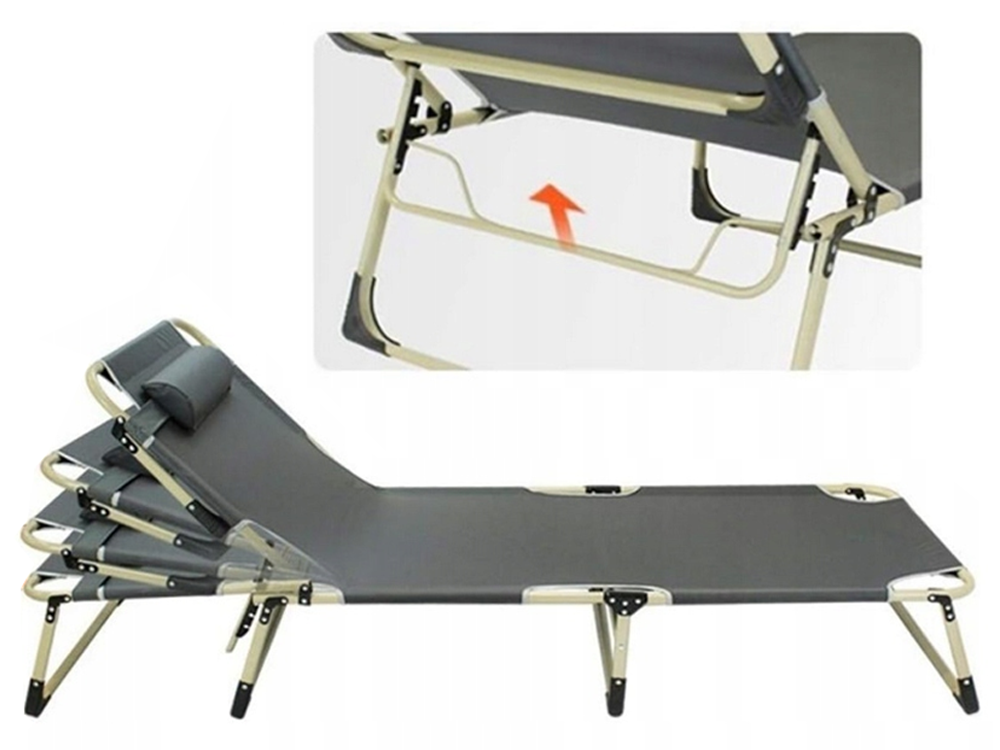Folding Camping Bed / Sun Lounger with Adjustable Backrest, Grey