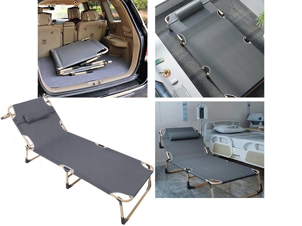 Folding Camping Bed / Sun Lounger with Adjustable Backrest, Grey