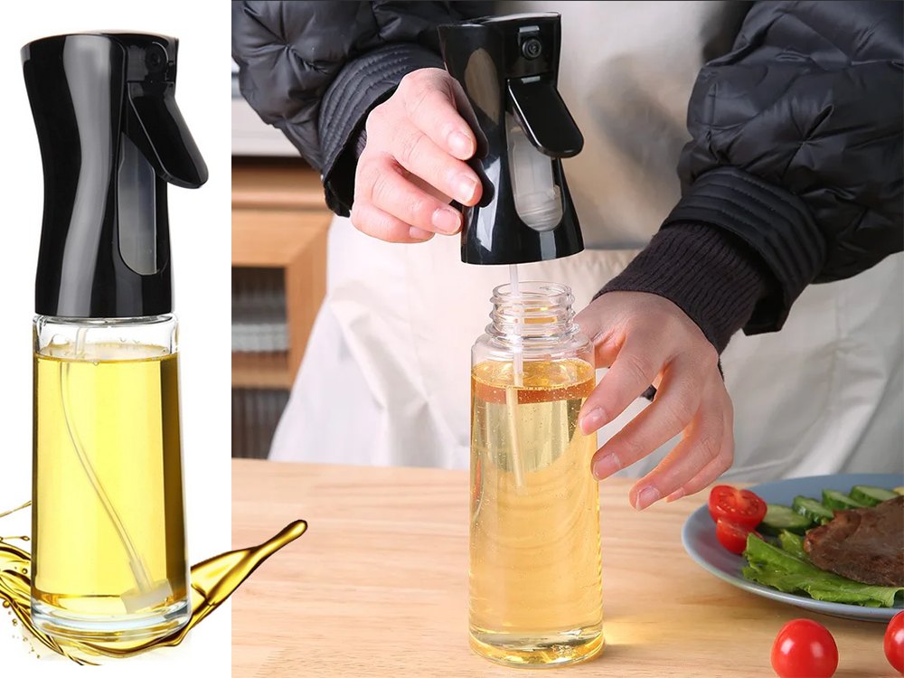 Oil and Vinegar Spray Bottle, Glass, 200 ml, Black