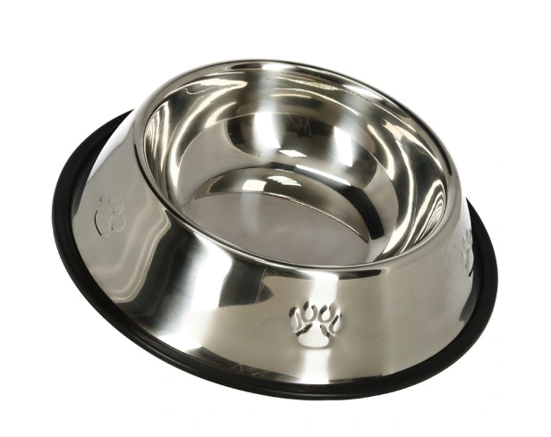 Metalinis dubenėlis šunims ir katėms su guminiu pagrindu, 150 ml, sidabrinis