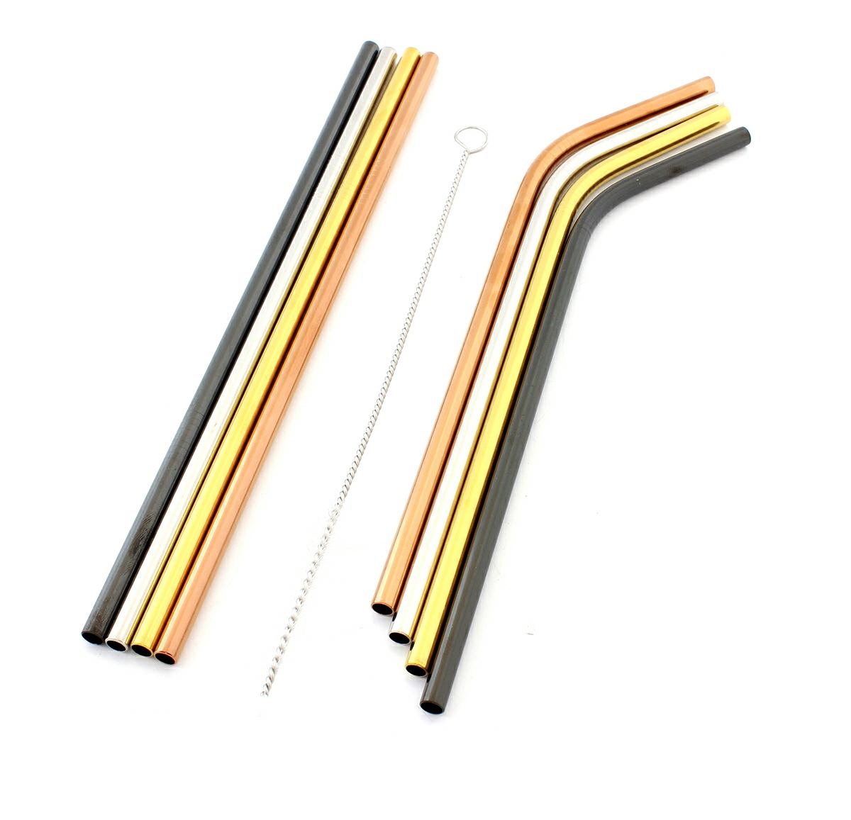 Colorful Reusable Metal Straw Set with Cleaning Brush (10 Pcs)