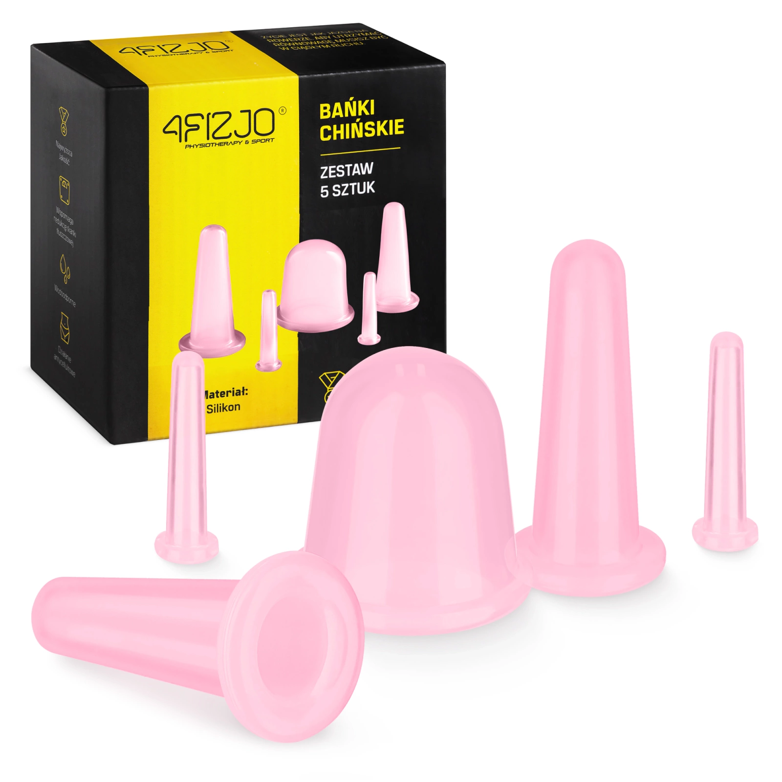 4Fizjo FACE+ Silicone Facial Massage Cupping Set, Pink, 5 pcs