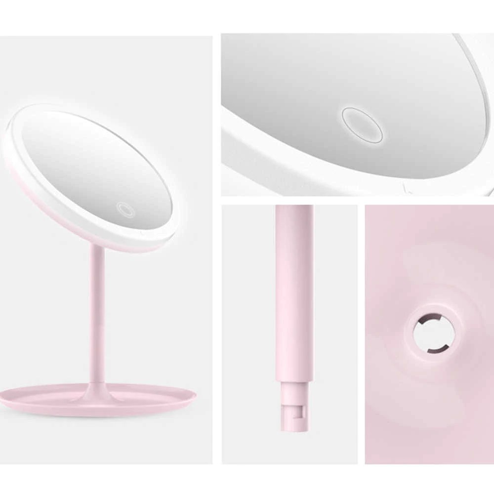 Round Make-up Table Mirror with LED Lighting, White