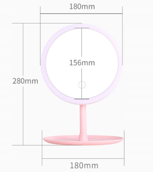 Round Make-up Table Mirror with LED Lighting, Pink