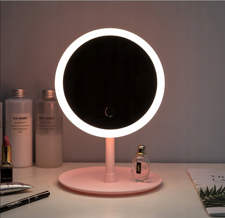 Round Make-up Table Mirror with LED Lighting, Pink