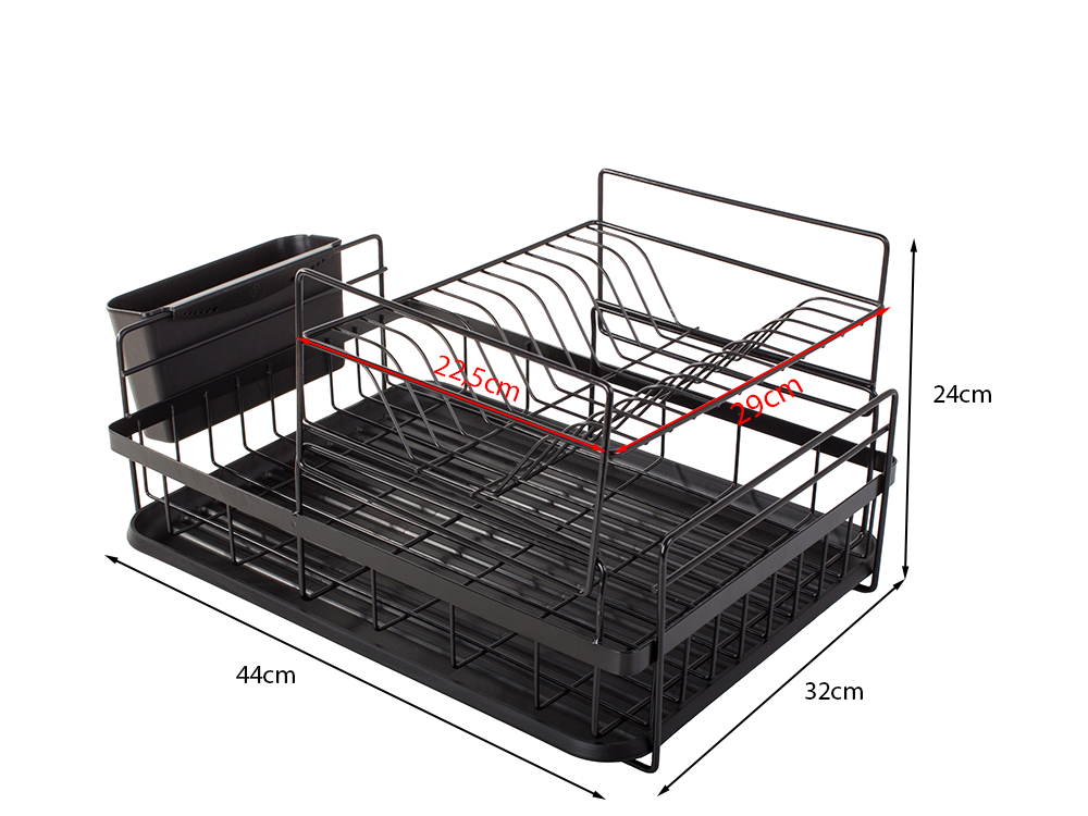 Two-Tier Dish Drainer with Tray, Black