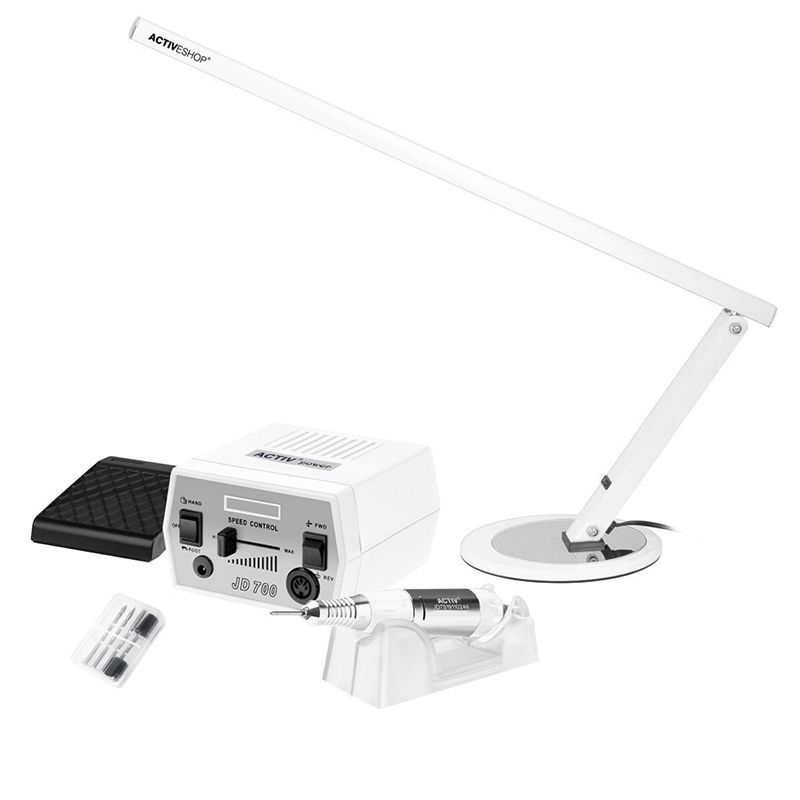 ACTIV POWER JD700 Manicure Pedicure Nail Drill Polishing Machine Set + Desk Lamp, White