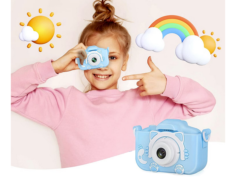 Children HD 1080P Mini Digital Camera with Games Cat, Blue