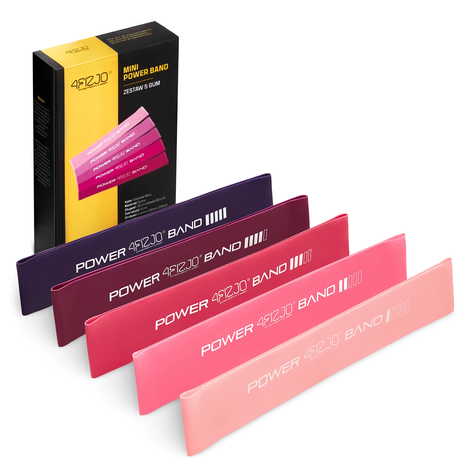 Guminių pasipriešinimo juostų rinkinys 4Fizjo Mini Power Band, 5 vnt.
