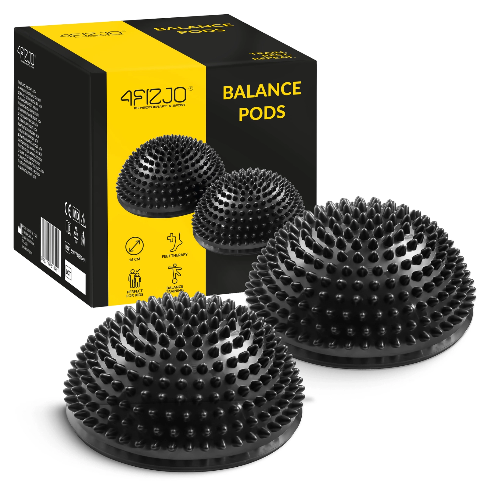 4FIZJO Sensory Hemisphere with Spikes for Rehabilitation and Foot massage, Set of 2 pcs., Black