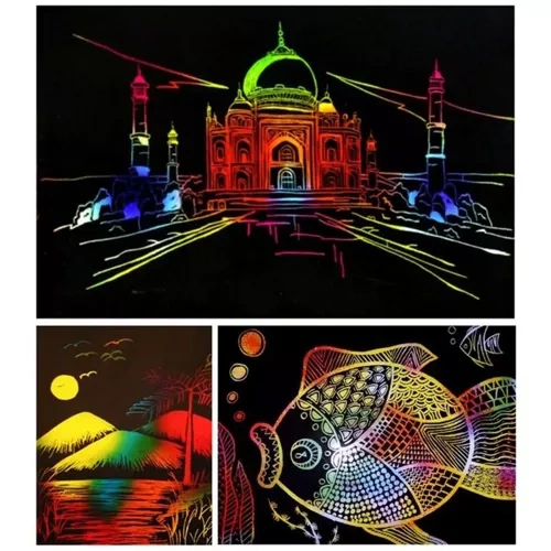 Kruzzel Scratch Art Paper Set with Wooden Stylus 10 Pages