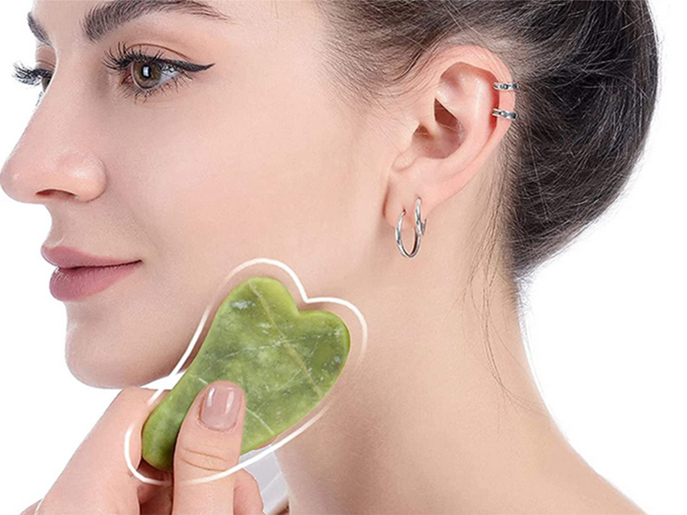 Nefrito masažuoklių rinkinys veidui ir kaklui su Gua Sha
