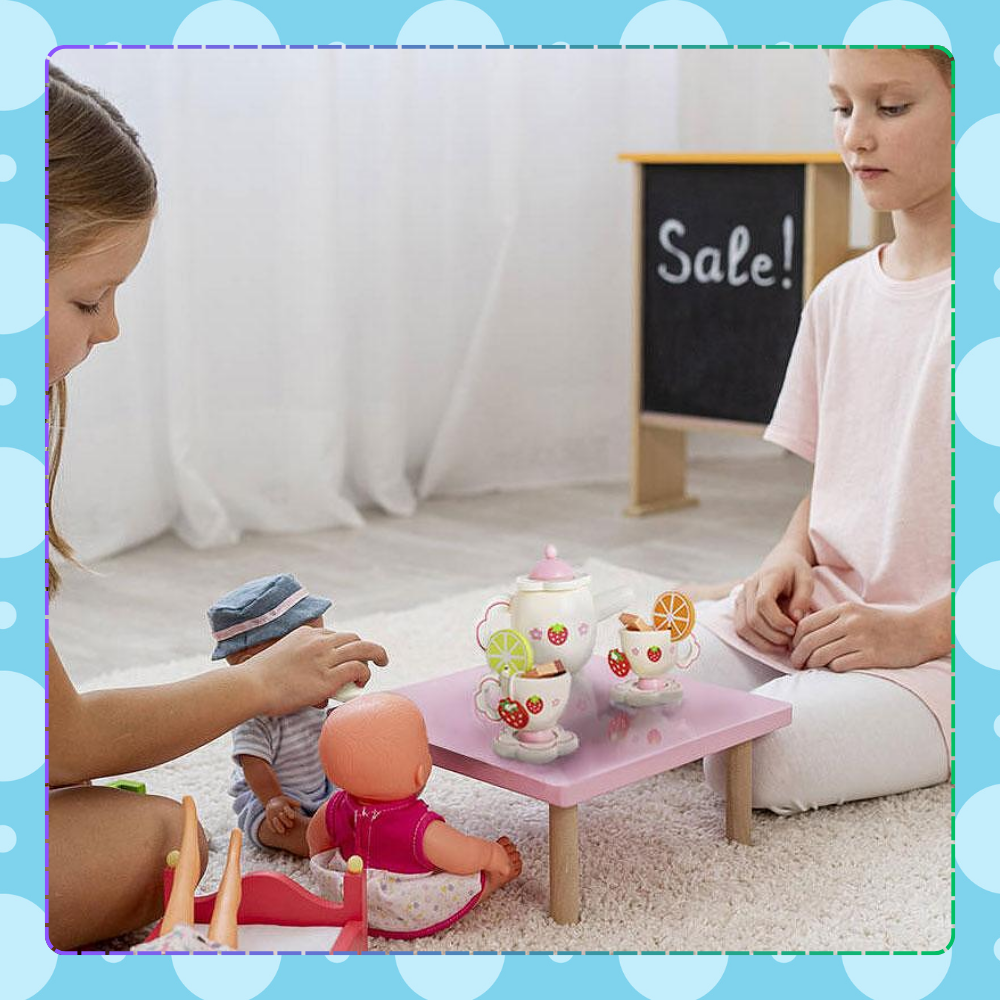 Kids Toy Tea Service Set Wooden Tableware Kit Pretend Play Accessories