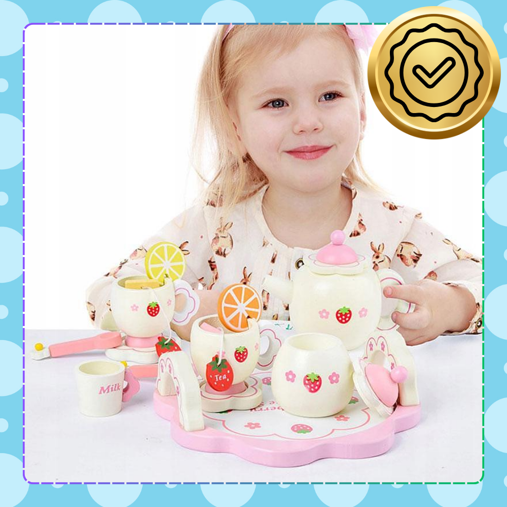 Kids Toy Tea Service Set Wooden Tableware Kit Pretend Play Accessories