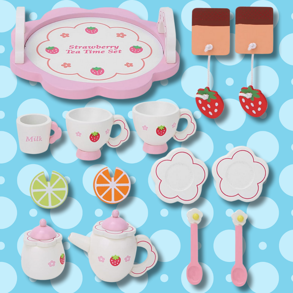 Kids Toy Tea Service Set Wooden Tableware Kit Pretend Play Accessories