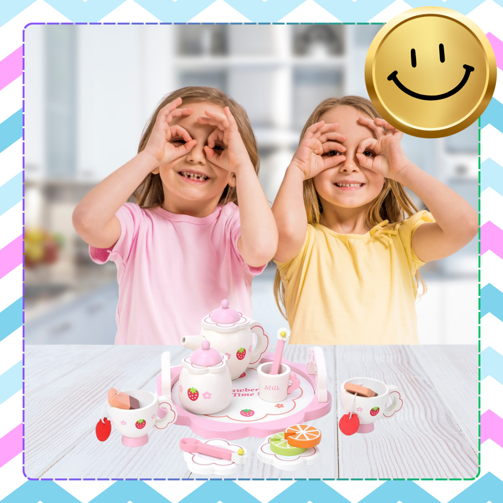 Kids Toy Tea Service Set Wooden Tableware Kit Pretend Play Accessories