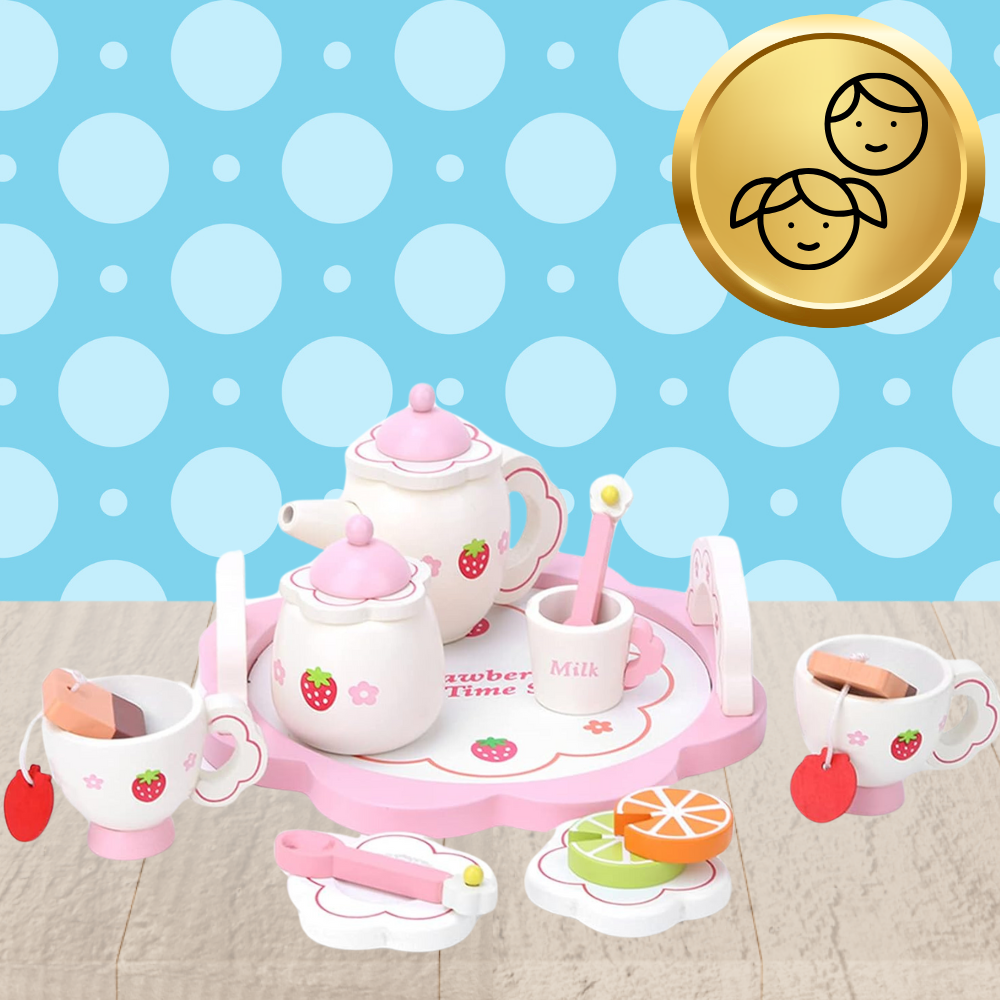 Kids Toy Tea Service Set Wooden Tableware Kit Pretend Play Accessories