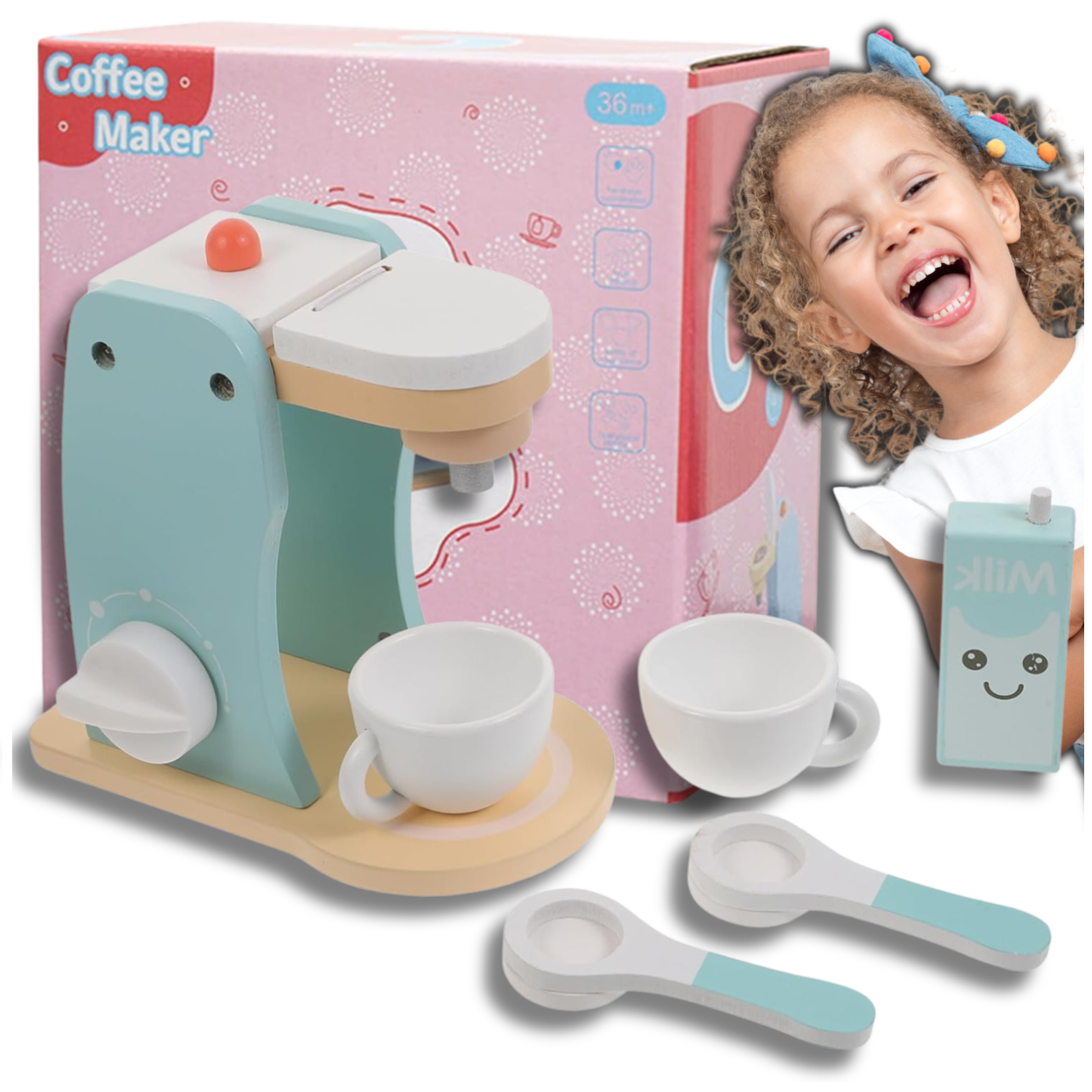 Bakalu Wooden Coffee Machine with Accessories, Educational Toy