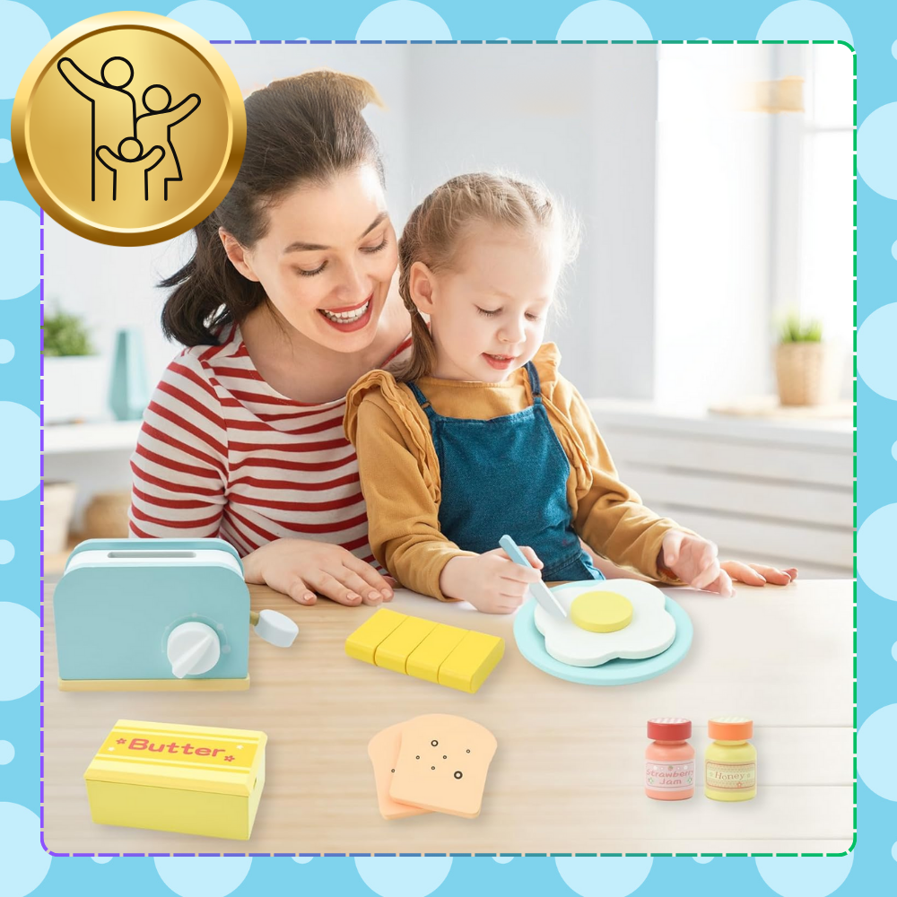 Wooden Toy Toaster Breakfast Set with Accessories