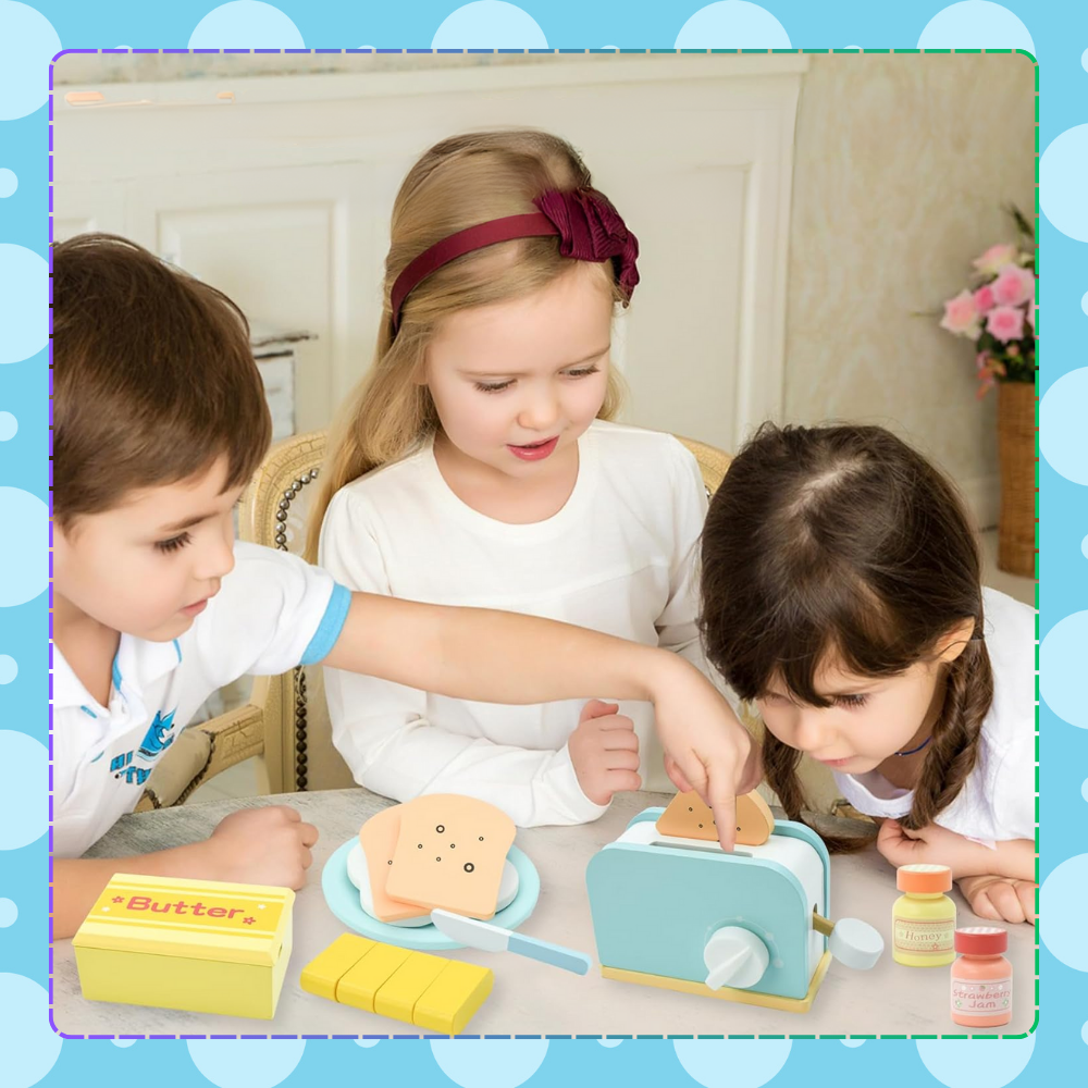 Wooden Toy Toaster Breakfast Set with Accessories