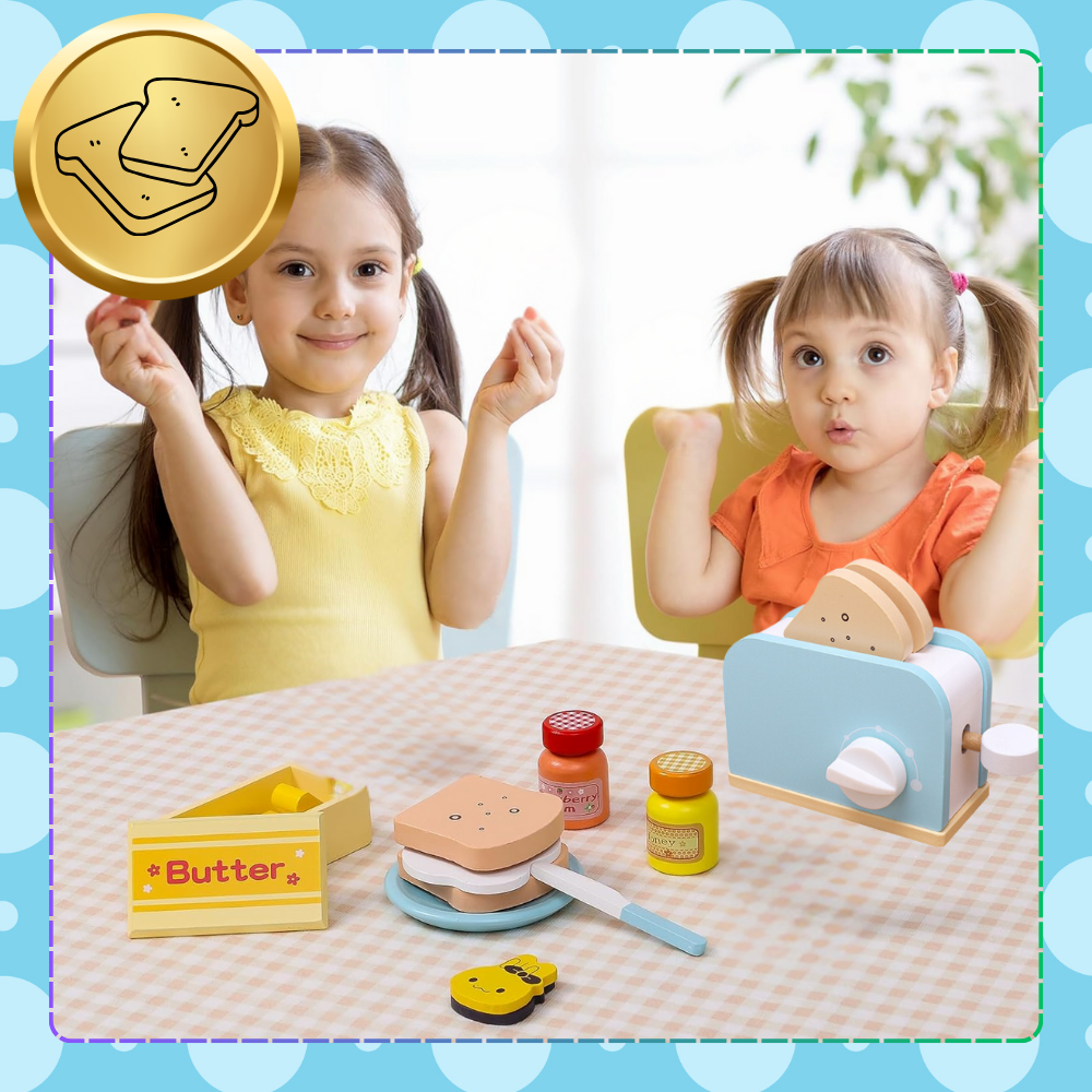 Wooden Toy Toaster Breakfast Set with Accessories