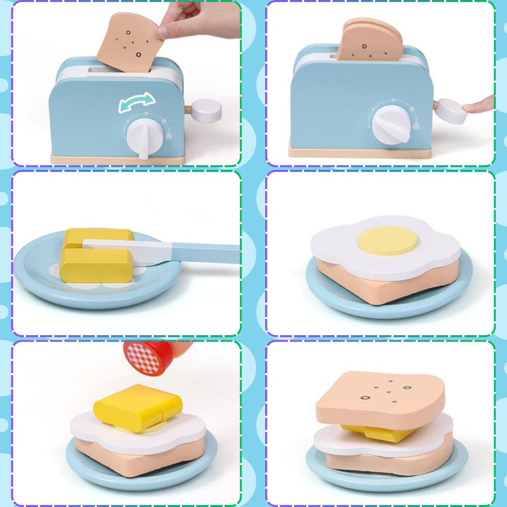 Wooden Toy Toaster Breakfast Set with Accessories