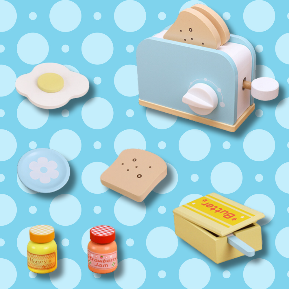 Wooden Toy Toaster Breakfast Set with Accessories