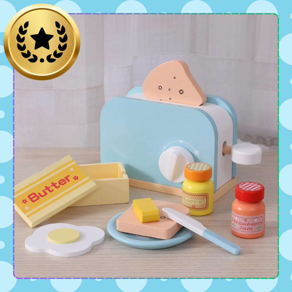 Wooden Toy Toaster Breakfast Set with Accessories