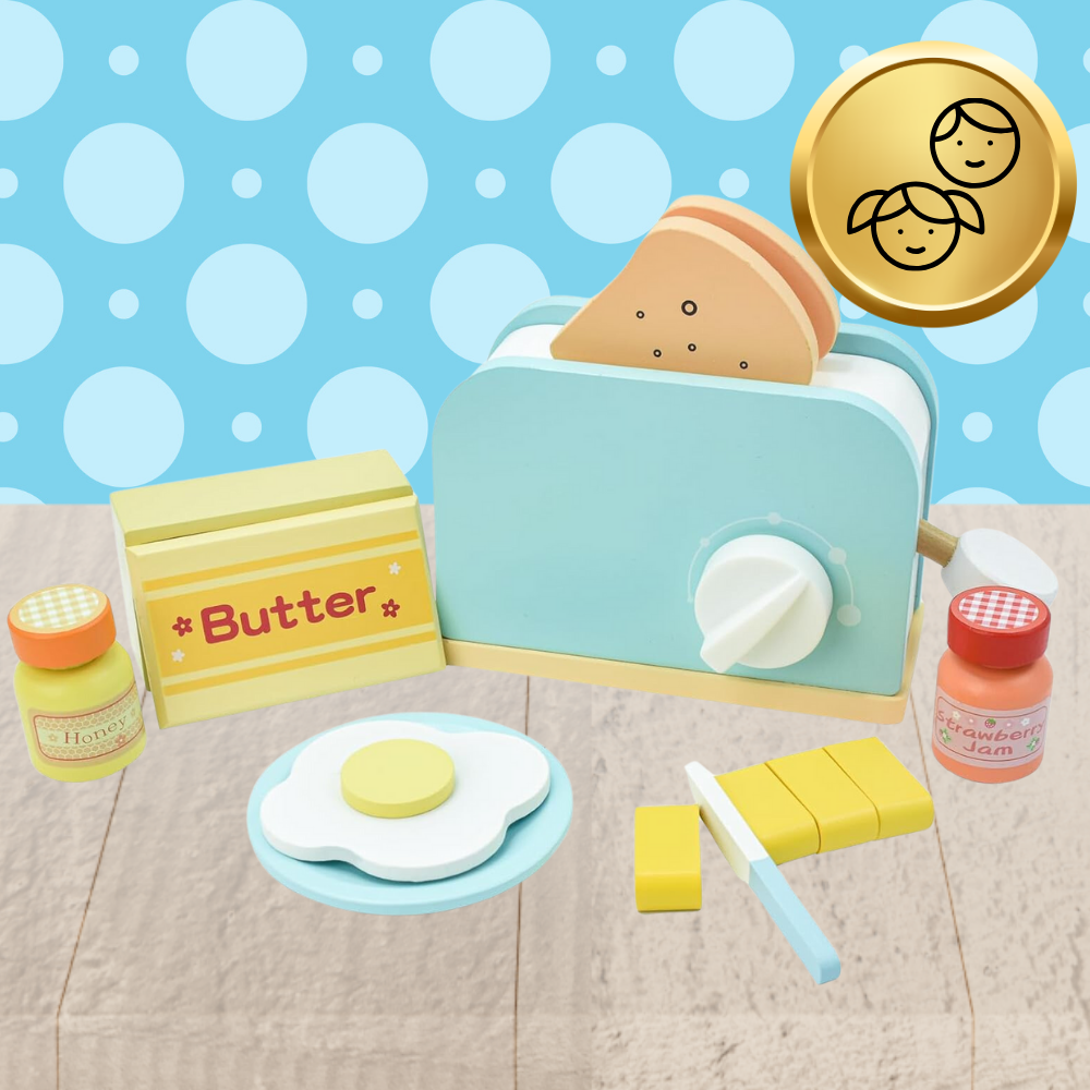 Wooden Toy Toaster Breakfast Set with Accessories