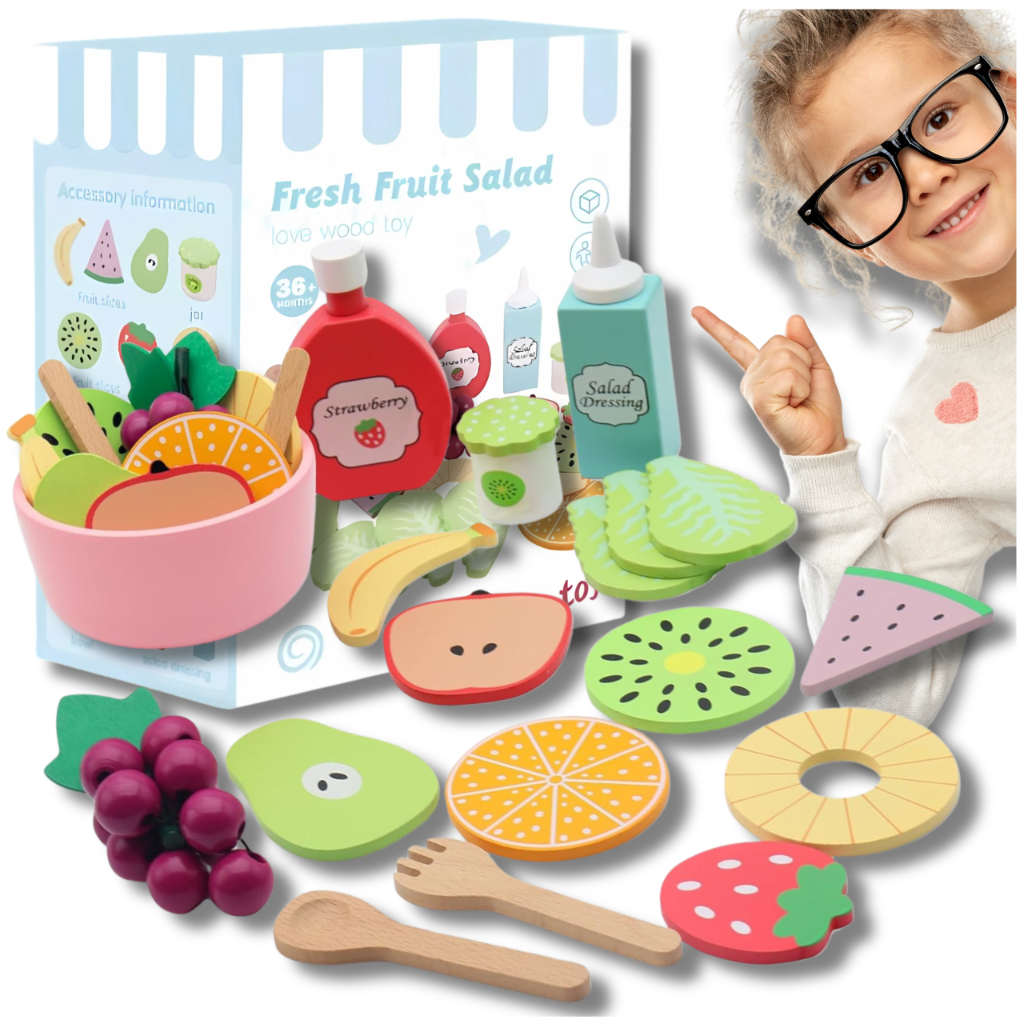 Bakalu Wooden Fruit Set for Kids with Bowl and Utensils
