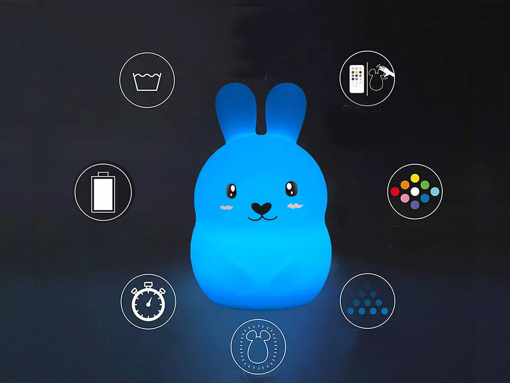 Kid\'s Silicone LED Light Night Lamp with Remote Control, Rabbit