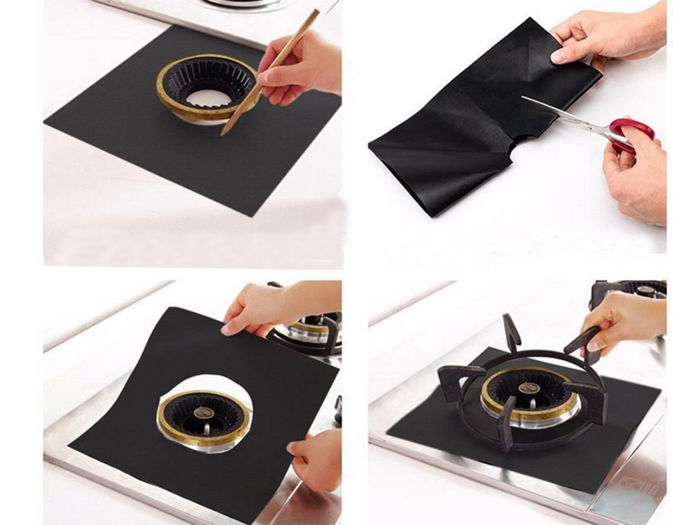 Gas Stove Burner Protective Mats Set of 4 Black