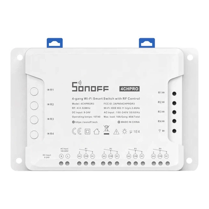Sonoff 4-Channel Smart Wi-Fi Switch with RF Control & DIN Rail Mount